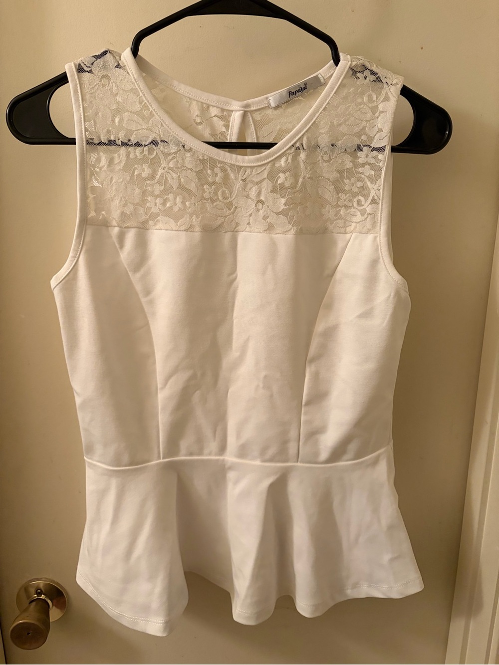 Papaya White Lace Yoke Peplum Camisole